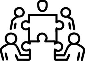Business team strategizing over puzzle pieces in conference room copy space above. Set 4 vector