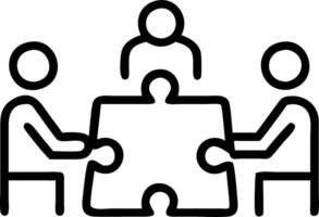 Business team strategizing over puzzle pieces in conference room copy space above. Set 3 vector