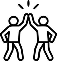 Business team celebrating puzzle success with high fives candid photo copy space below. vector
