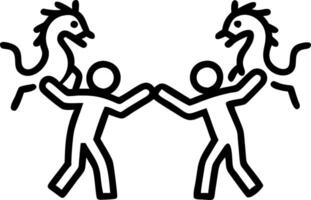Bokeh digital art of a silhouette of people dancing with dragons under soft lights and copy space at the bottom. vector
