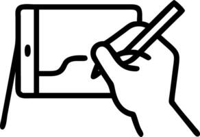 Artist using digital tablet to draw in open air market with copy space vector