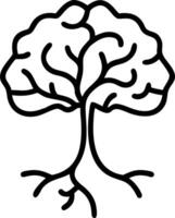 Abstract tree with roots forming human brain silhouette vector
