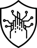 Abstract shield over cityscape with circuit patterns and copy space vector