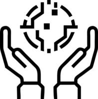 Abstract human hands holding glowing digital world with copy space vector