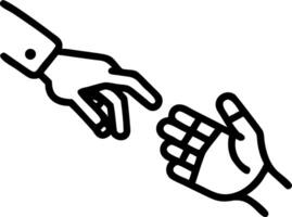 Abstract human hand reaching out to robotic hand with copy space vector