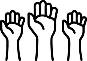 Abstract hands of different colors reaching upwards with copy space vector