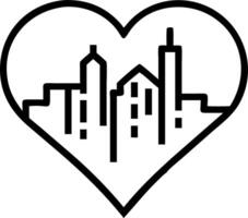 Abstract digital heart over cityscape with copy space vector