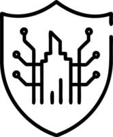 Abstract cityscape with shield and circuit patterns with copy space vector