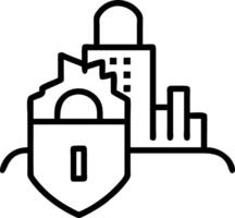 Abstract city skyline with padlock shaped building and copy space vector