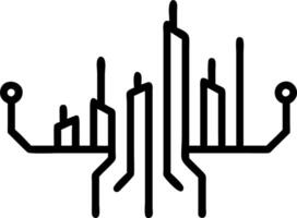 Abstract city skyline made of circuit lines with soft glow vector