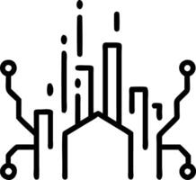 Abstract city skyline with circuit board patterns and soft bokeh lights vector
