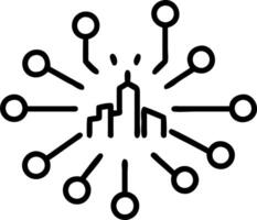 Abstract network of glowing dots over city nightscape vector