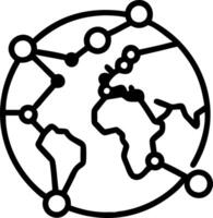 Abstract world map with glowing network nodes and bokeh lights vector