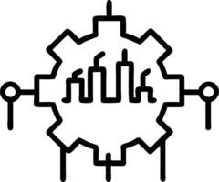 Abstract gears representing AI algorithms with city skyline background vector