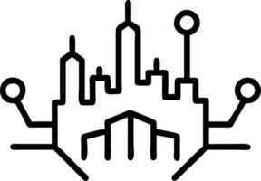 Abstract city skyline with glowing digital connections and bokeh lights vector