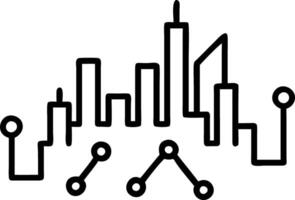 Abstract city skyline connected by glowing data streams vector
