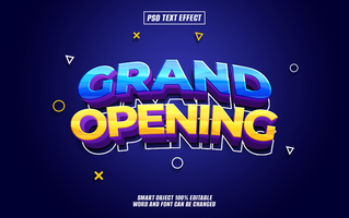 3D Grand Opening text effect design with blue and yellow color psd