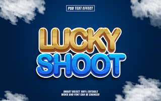 3D text effect design Lucky Shoot with gold and blue color psd