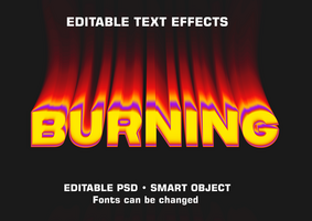 Burning editable text effects colored yellow and red with black background psd