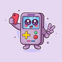 happy portable videogame character mascot taking a selfie with a smartphone isolated cartoon vector