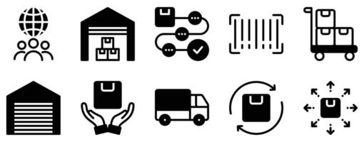 Logistics Icon Set Efficient Solid Style Collection for Transport and Supply Chain vector