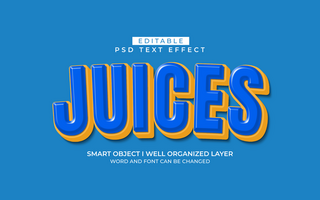 3d editable juices text effect typography style template psd