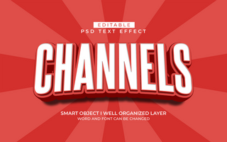 3d editable channel text effect typography style template psd