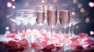 Valentine's Day scene with champagne glasses and glowing background photo