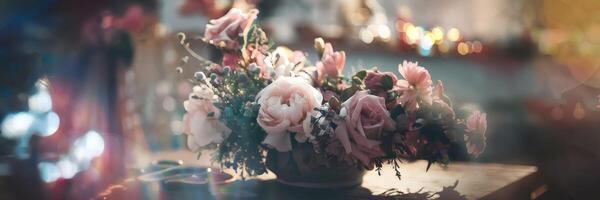 Dreamlike blurred floral arrangement with ambient light photo