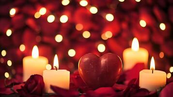 Valentine's Day scene with heart-shaped focus and glowing candles photo