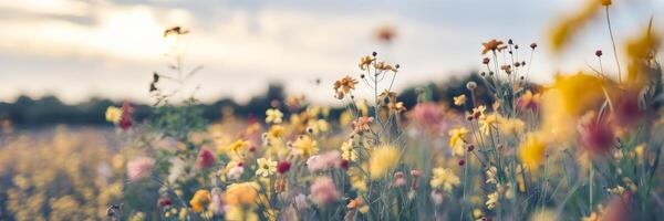 Blurred summer field of wildflowers in bloom photo