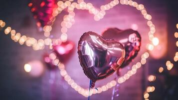Dreamy Valentine's Day setting with soft pink light and glowing edges photo