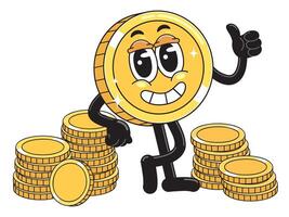 Cartoon Character Coin with Stacked Coins vector