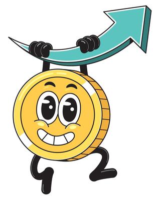 Cheerful Coin with Upward Trend Arrow