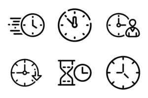 Time Clock Silhouette Set in Flat Outline Style vector