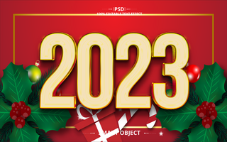 2023 creative new year gold text effect design with elements psd
