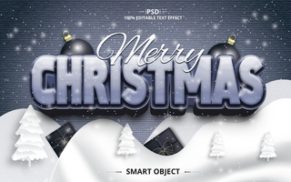 text effect merry Christmas 3d and new year font style with elments psd