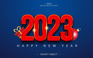 Happy New year 3D creative text effect design with elements psd