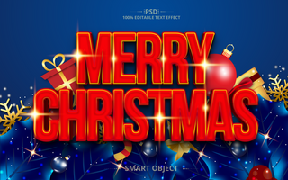 Red Luxury Editable text effect merry Christmas 3d and new year font style with elements psd