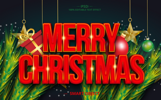 Red and green Christmas 3d text style effect with elements psd