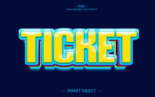 Ticket 3D text effect design psd