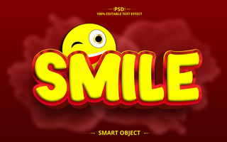 Smile 3D text effect design with elements brush psd