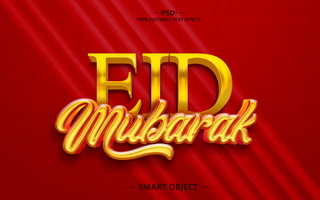 Eid Mubarak creative 3D text effect design with red background psd