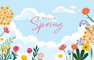 Spring landscape background with sky and tree for horizontal design vector