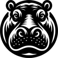 Tattoo of angry hippopotamus front view head in monochrome. Wild hippopotamus muzzle. Engraving minimalistic in black ink drawing on white background vector