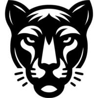 Tattoo of angry puma head in monochrome. Leopard front view. Engraving minimalistic in black ink drawing on white background vector