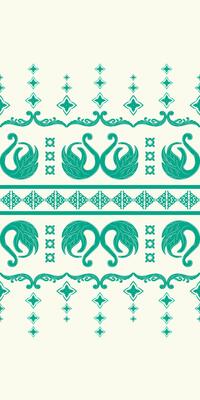 Fleur de lis Green Embroidery Motif Ethnic ikat Seamless Pattern, Textile illustration, print striped, ornament floral, Emerald on Cream Background Scroll work, carpet, saree, swan, hand draw.