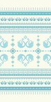 Flawless Light Blue Color Embroidery on Beige Background Seamless Pattern. Geometric Scroll Ornament with Detailed Stripe Boarder. There are Swan in the Lake Silk Prints, hand draw, Elegant. vector