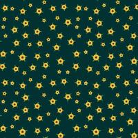 Seamless pattern with yellow flowers on a dark green background vector