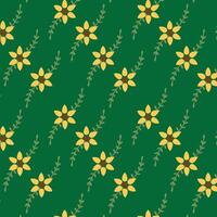 Seamless pattern with yellow flowers on green background vector